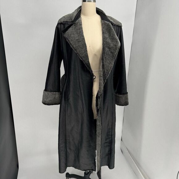 Adler Collection Women’s Faux Leather Fur Sherpa Long Coat Size 8 Or M Trench - Picture 6 of 9